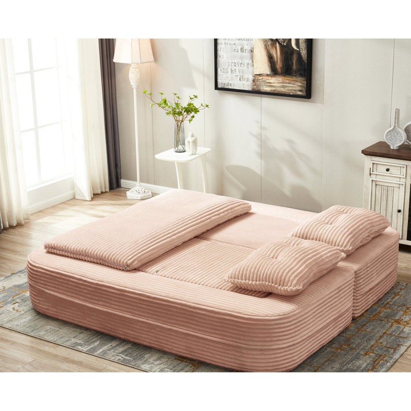 Lit multifonctionnel de 80 po en rose, revêtement en velours côtelé, avec design pliable et velours côtelé en mousse haute densité, sans assemblage, base antidérapante stable