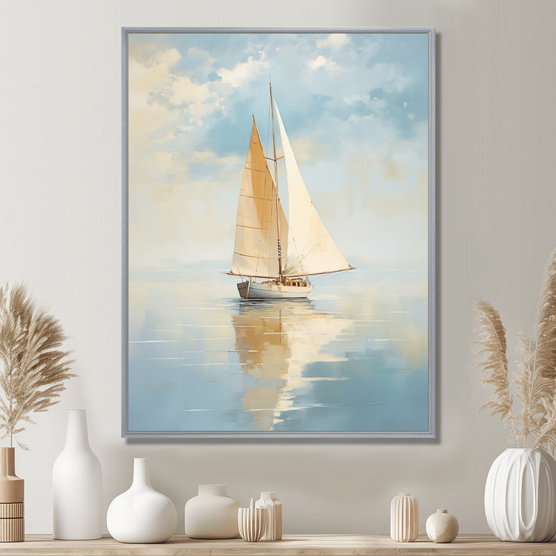 Voilier «Whispering Breezes I» - Bateau encadré, art encadré, H 20 po x l 12 po x P 1 po, Encadrement argenté