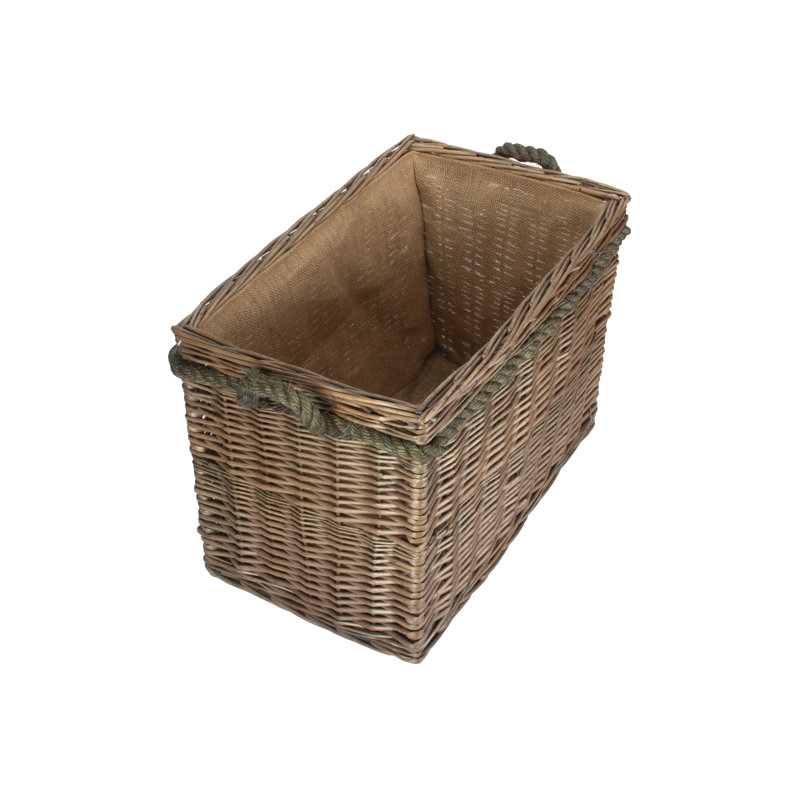Coaling Wicker Rope Handled Log Basket with Lining, 36cm H x 50cm W x 30cm D