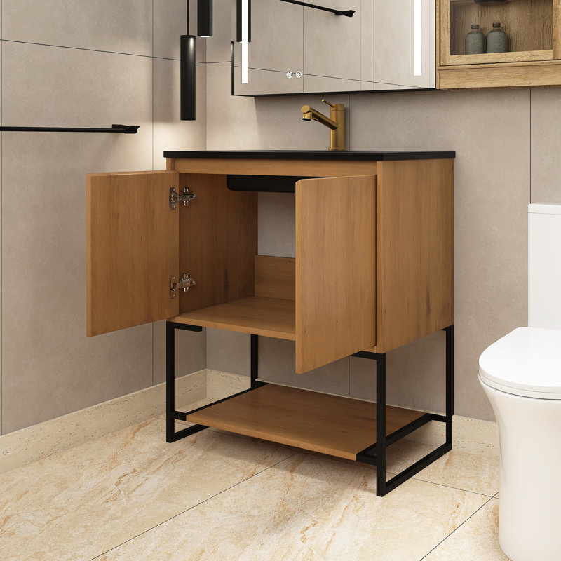 Bejtulla 29.53 " W Freestanding Standard Free Standing 1 Single Vanity Bathroom Vanity With Quartz Top, Oak
