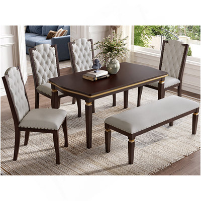Ensemble de table de salle à manger 6 pièces, table rectangulaire de 60 po, 4 chaises capitonnées à dossier haut et 1 banc pour la salle à manger et la cuisine (espresso)