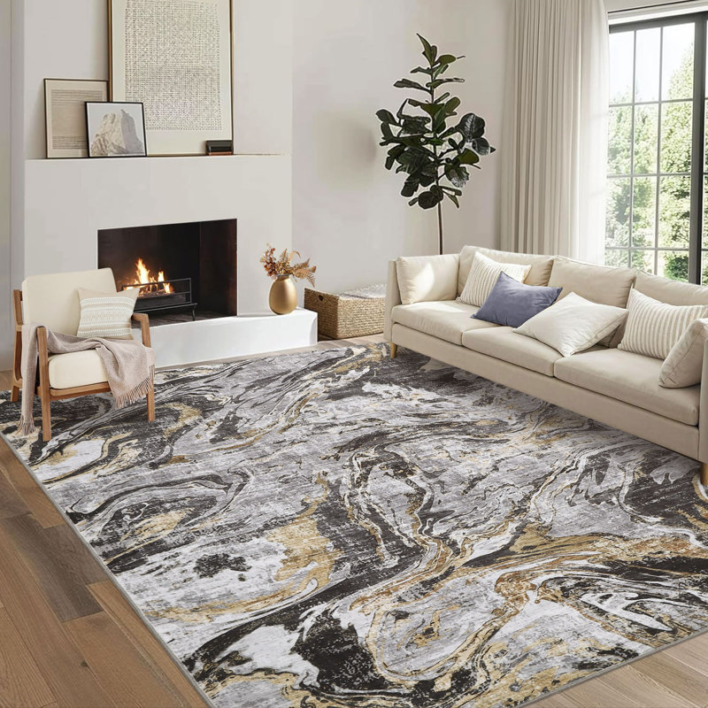 Rectangle Floral Area Rug, Gray, 200*290cm