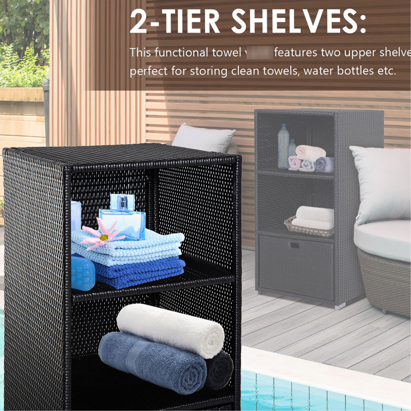 Porte-serviettes Spa - plastique imperméable, 2 tablettes, pour l'intérieur et l'extérieur, spa 1 tiroir brun foncé, accessoires,