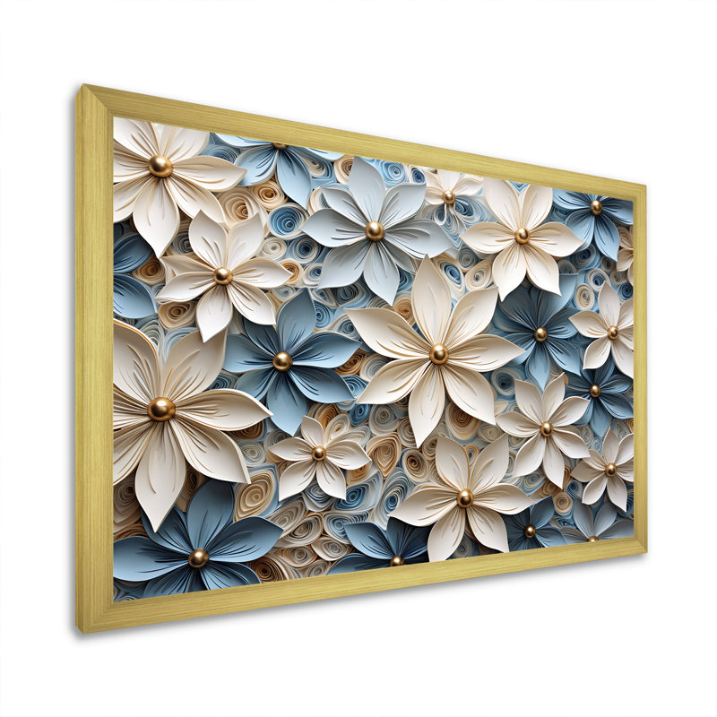 «Poinsettia Radiance I» beige et bleu - impressions d'art mural poinsettias, Cadre photo doré simple