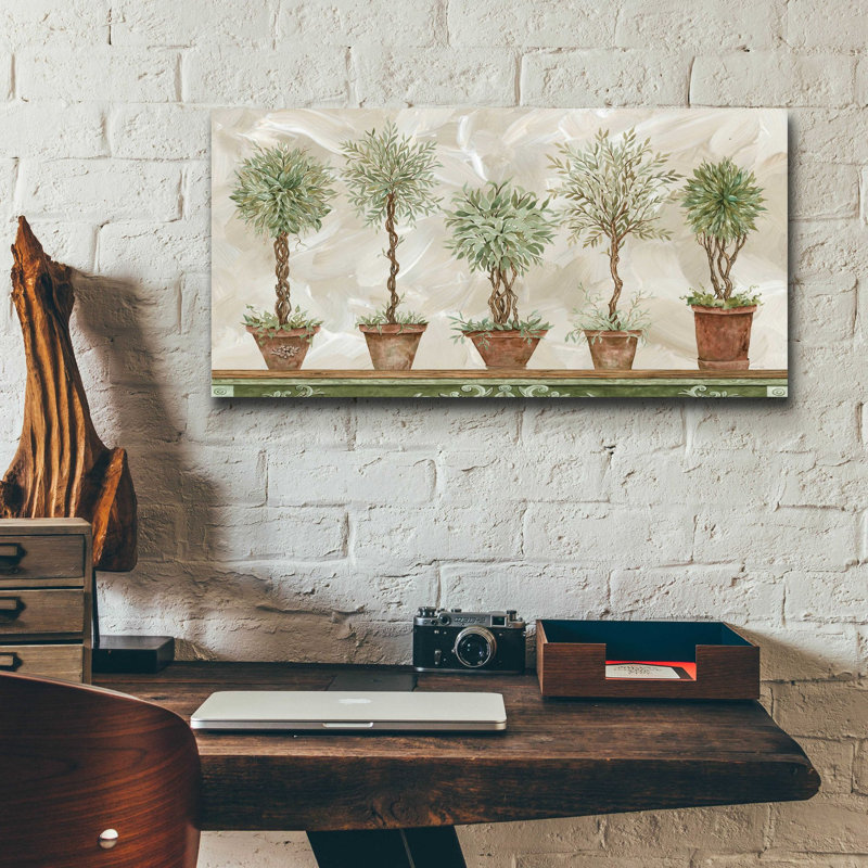 «Topiaries in a Row» par Cindy Jacobs, art mural en verre acrylique, H 12 po x l 24 po x P 0,2 po