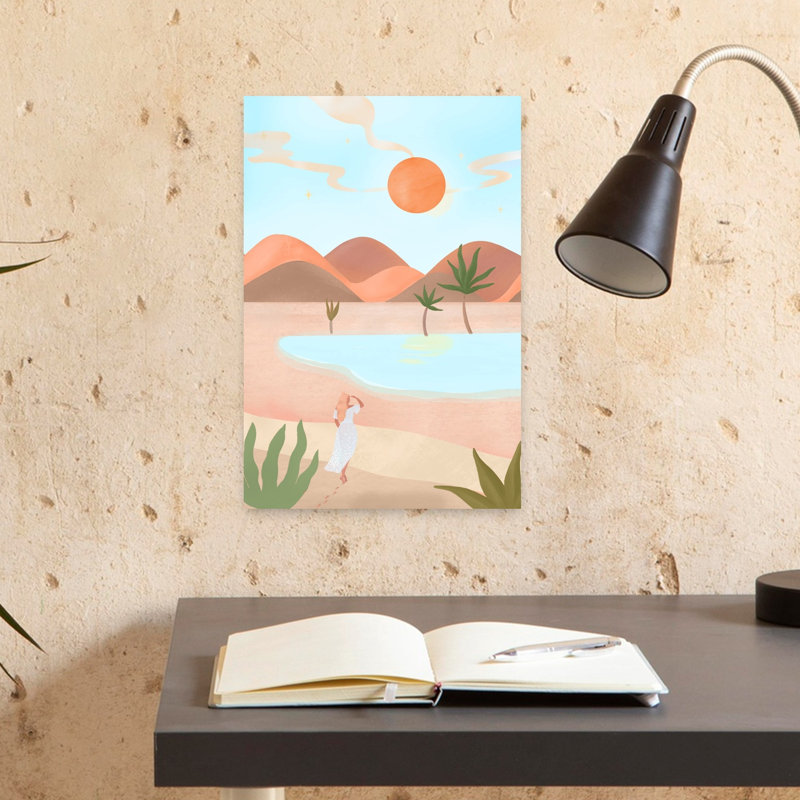 Mocha Dreams, paysage abstrait de rêve et paisible avec palmiers, affiche murale estivale, H 18 po x l 12 po