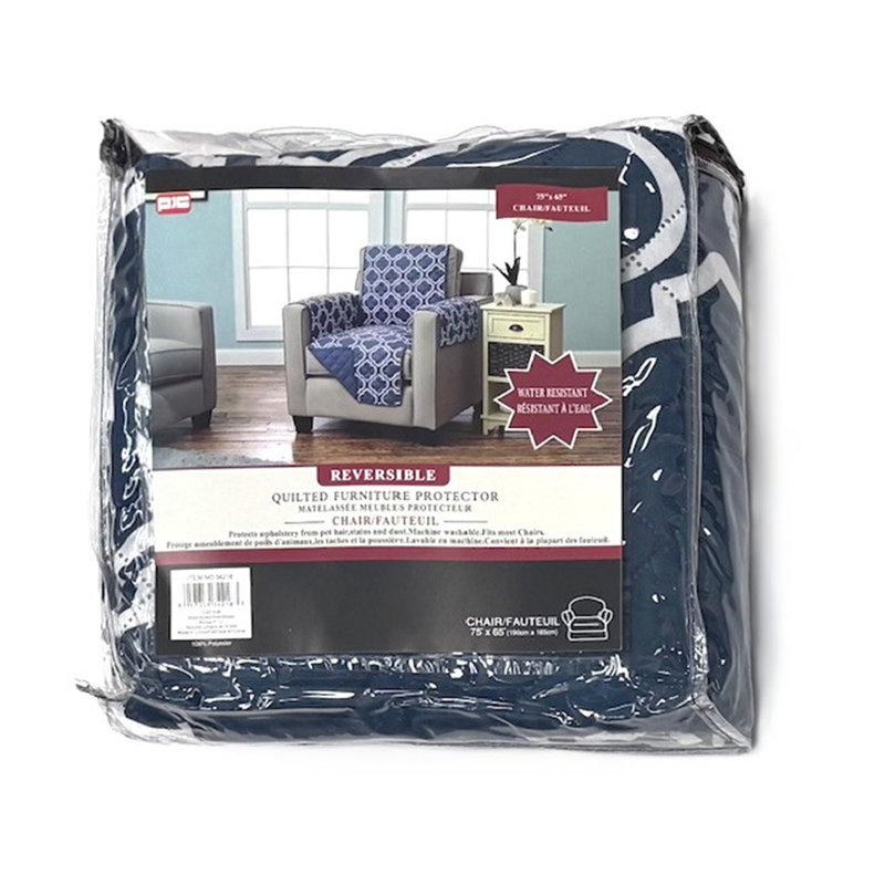 Housse réversible pour fauteuil à coussins carrés / rectangulaires, Polyester marine