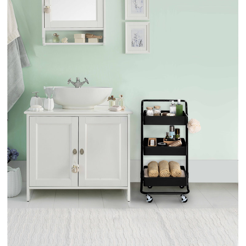 Black 3-Tier Metal Rolling Storage Utility Cart with Handle