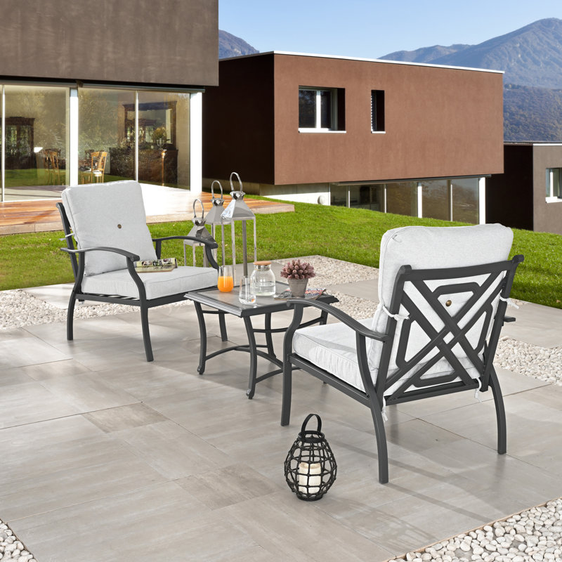 3-Piece Outdoor Chat Set With Cushioned Armchairs And Side Table, White