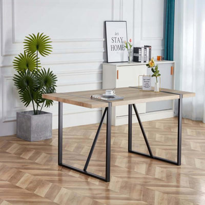 Table de salle à manger rectangulaire rustique industrielle avec plateau épais de 1,5 po (55,1 po, sièges 4-6)