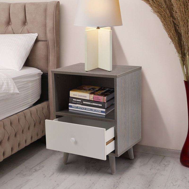 Creline 1 - Drawer Nightstand in Grey/White