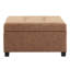 Banc de rangement rembourré 35 po carré en similicuir brun avec revêtement gaufré et pieds en bois de bouleau pour le salon et le bureau