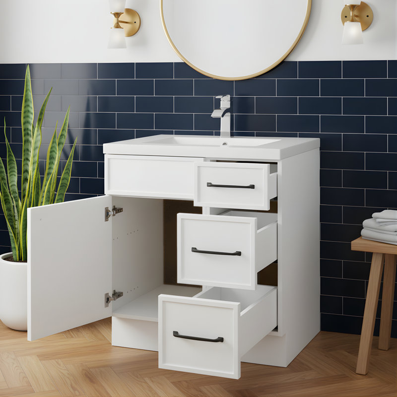 Ensemble de meuble-lavabo simple Manhattan, Blanc, Noir, 30"