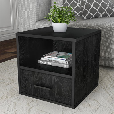 Stackable Side Table with Drawer, Black