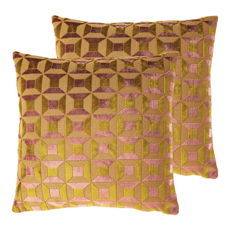 Geometric Square Cushion, Teal/Gold, Feathers