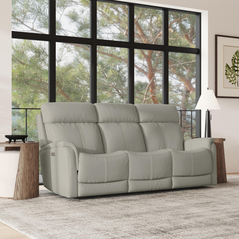 Panorama Reclining Sofa With Console, Power Headrests & Lumbar, Dove Gray