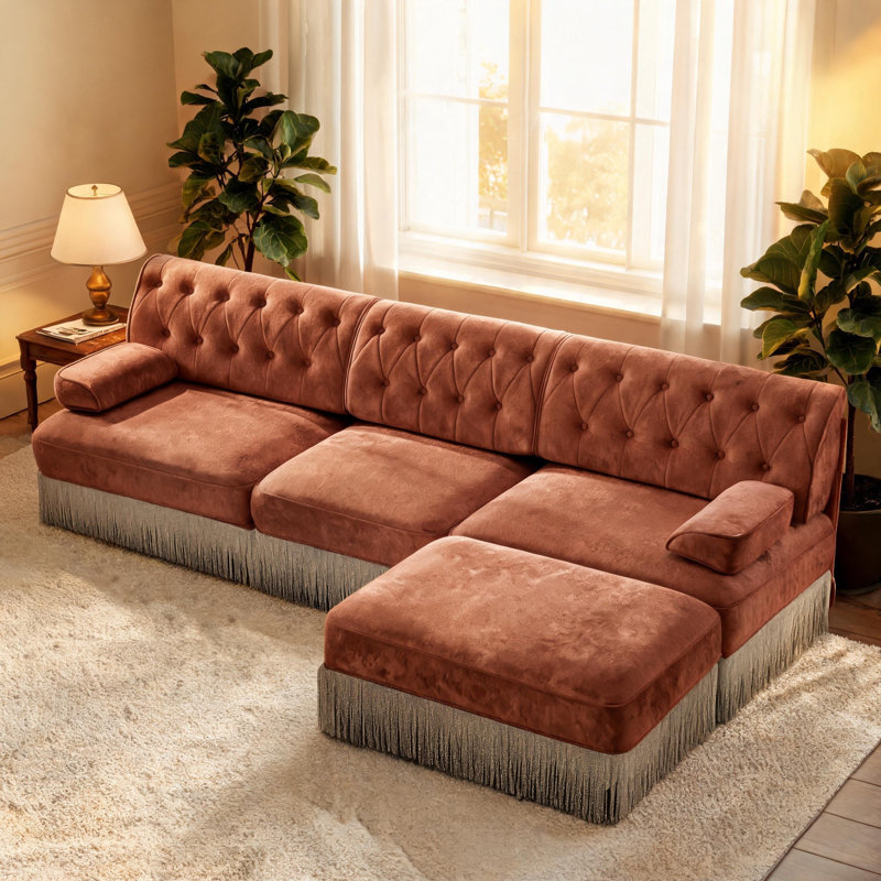 Canapé modulaire en velours 3 places Cloud, Brun rouge