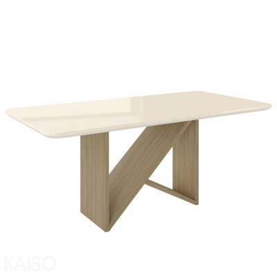 Table de salle à manger 6 places de style italien avec plateau en verre peint et base en bois élégant, naturel et chêne
