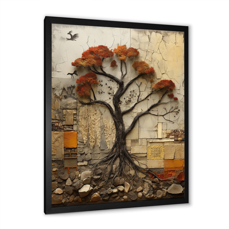 Baobab Tree Collage II - impressions sur toile abstraites, Impression noire sur toile encadrée, H 20 po x l 12 po x P 1 po