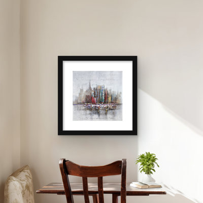 Cityscape with Typography in Relief - Turquoise Framed Print