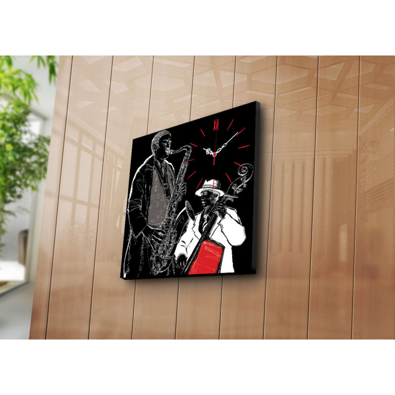 Horloge murale 17,7 po x 17,7 po Elegant Toile 100% suède avec cadre 100% bois (épaisseur: 1,2 po) | Décoration élégante pour le salon et le bureau, design intemporel et art fonctionnel