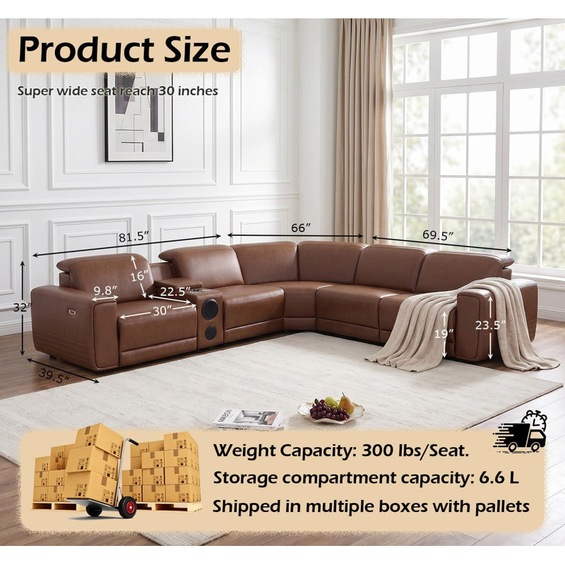 Canapé modulaire en cuir 6 pièces, Dark Brown Faux Leather