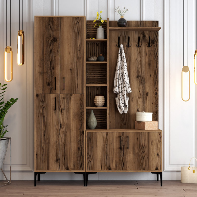Zephyrine Hall Tree 150cm Wide with Shoe Storage, Walnut
