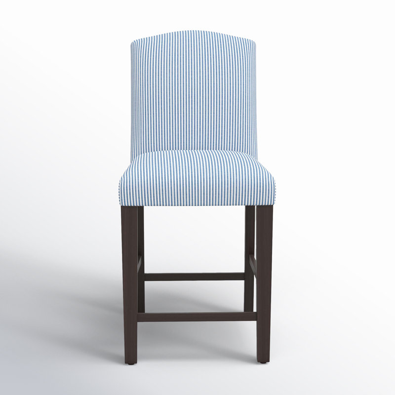 Tabouret de bar et de comptoir April, Tabouret de comptoir (siège d'une hauteur de 26 p, Bleu rayé BCBG, Bois noir