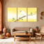 Oiseaux oiseaux blancs sur une branche avec fond jaune, ensemble de 3 impressions d'art sur toile-806175925