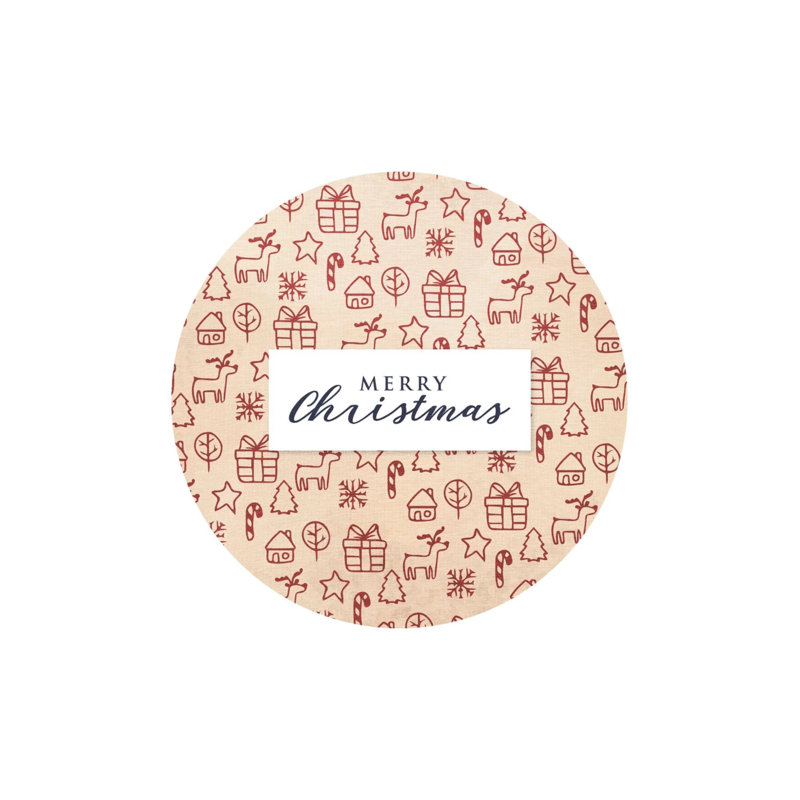 Beige New Year Themed Mixed Ornament Deer House Patterned Modern Woven Base Round Decorative Carpet, Round 4'