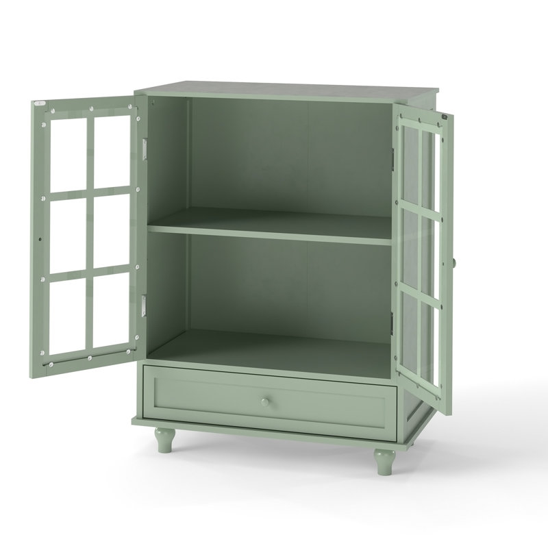 Minimalisme Buffet avec portes en verre doubles et tiroir, armoire de rangement moderne en bois pour le salon, hall d'entrée de la salle à manger (vert menthe)