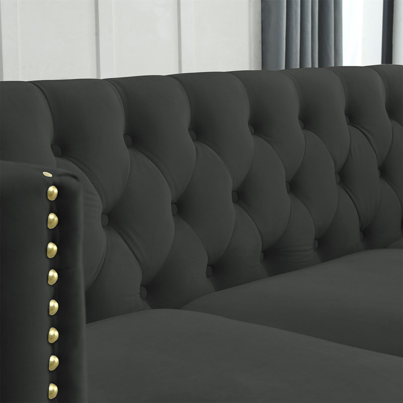 Canapé rembourré 80,5 po Illait, Velours noir