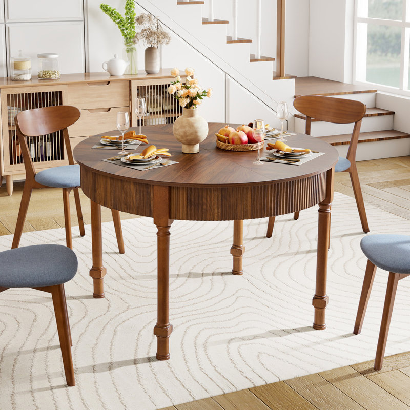47.24'' Farmhouse Round Dining Table With Drawer, Walnut