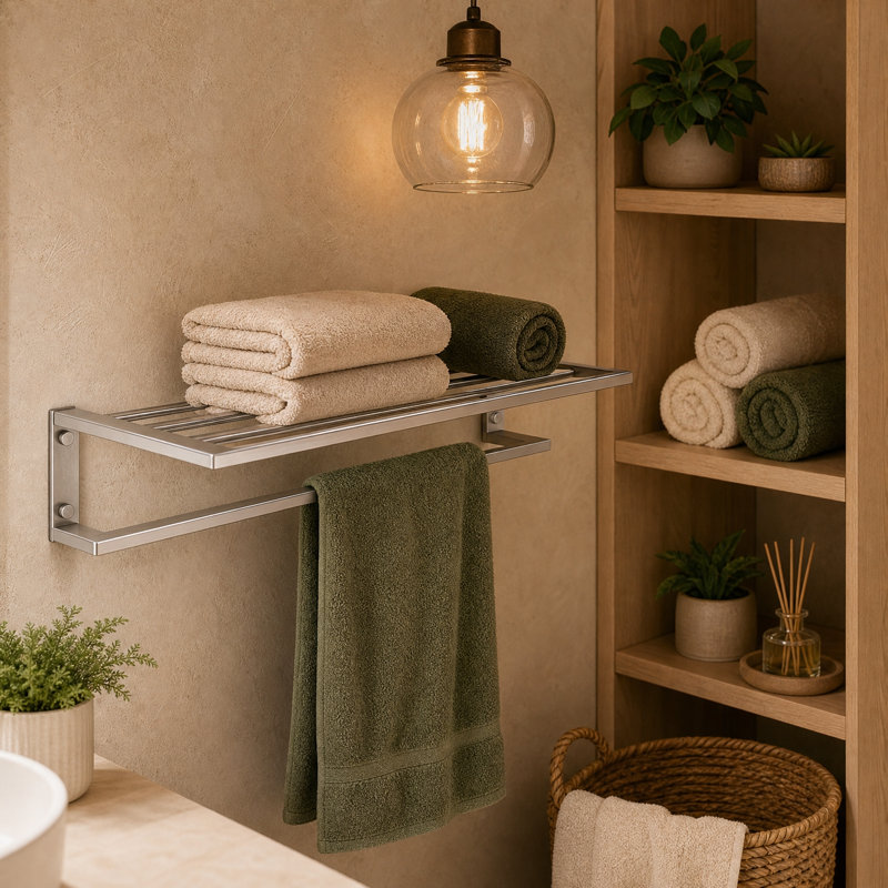 Porte-serviettes mural en acier inoxydable avec barre à serviettes AERIX, Nickel brossé