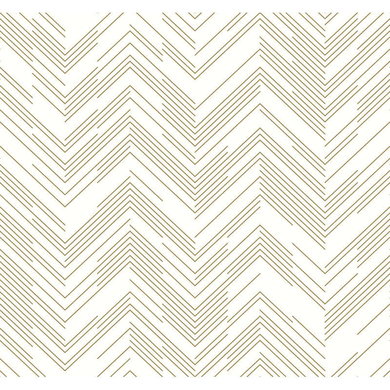 Chevron Metallic Wallpaper Roll, White/Gold