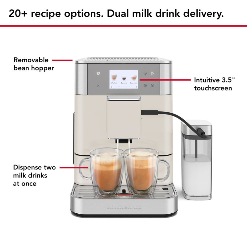 KitchenAid Fully Automatic Espresso Machine KF7 with Milk Attachment, KES8557PL, Porcelain White