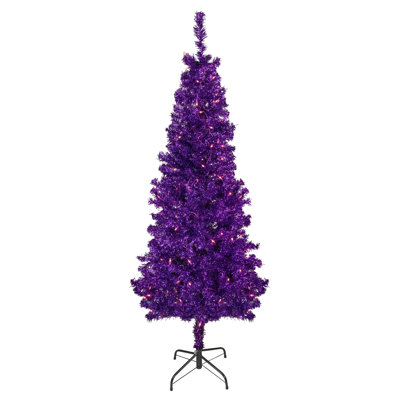 4' Pre-Lit Purple Artificial Tinsel Christmas Tree Clear Lights