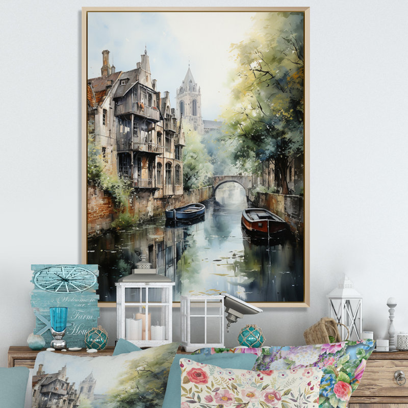 «Allemagne Canal Serenity I - Cityscapes», reproduction sur toile, H 20 po x l 12 po x P 1 po, Cadre naturel flottant