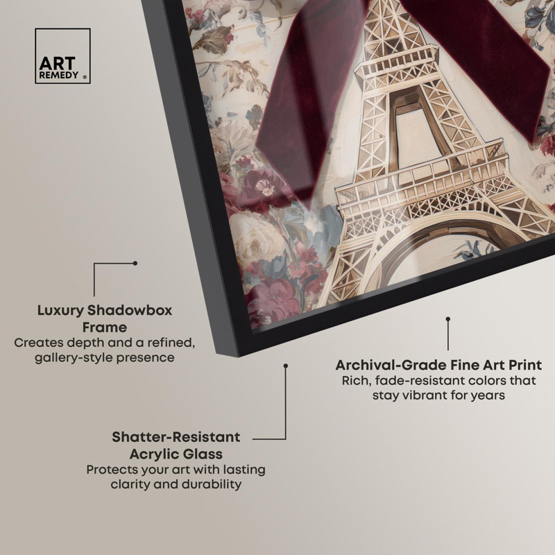 Delicate Eiffel Tower Glam Art Shadowbox Print par Art Remedy, Noir, H 16 po x l 11 po