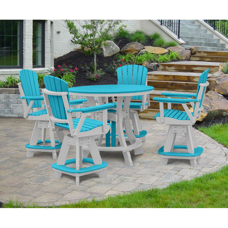 Round 4 - Person 44'' Counter Height Dining Set, Aruba Blue, White