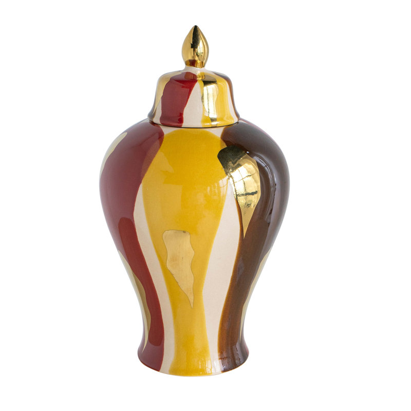 Curved Ceramic Jar With Artistic Multicolored Finish