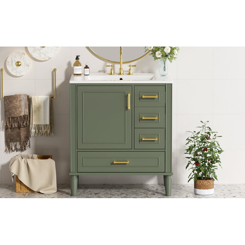 Meuble-lavabo 30 po avec lavabo en céramique, Vert olive