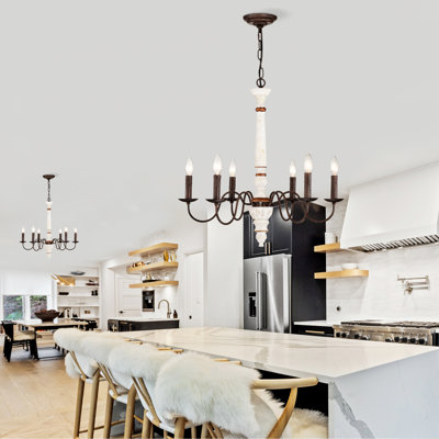 Retro white and Rust Color Chandelier With Light Fixture 6 Light   Pendant Light Fixtures for Dining Room, Lobby, Kitchen, Bedroom, Living Room, Conference Room, Home Office