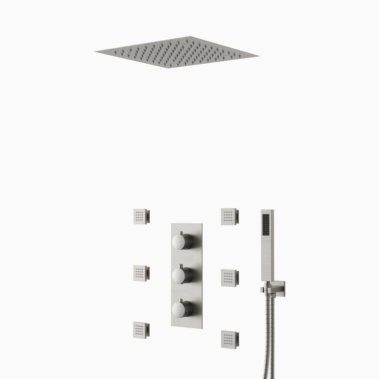 SWAINS Thermostatic Shower System with 6 Body Jets, 12-Inch LED Chromotherapy Single-Function Rain Shower Head (Valve Included)