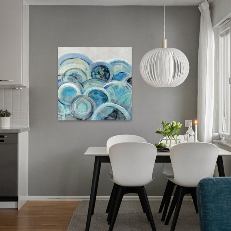 Variation contemporaine bleu gris III avec art abstrait noir, H 32 po x l 32 po