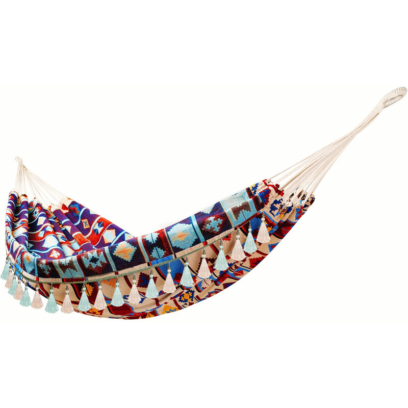 Boho Tassel Jacquard Double Cotton Hammock 200×150cm, Heavy Duty Outdoor Hanging Hammock Bed for Garden Porch Camping