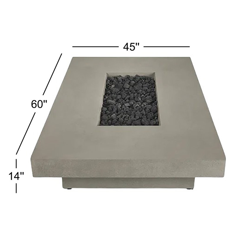 Geneva Concrete Propane Fire Pit Table, 14" H x 60" W x 45" D, Flint