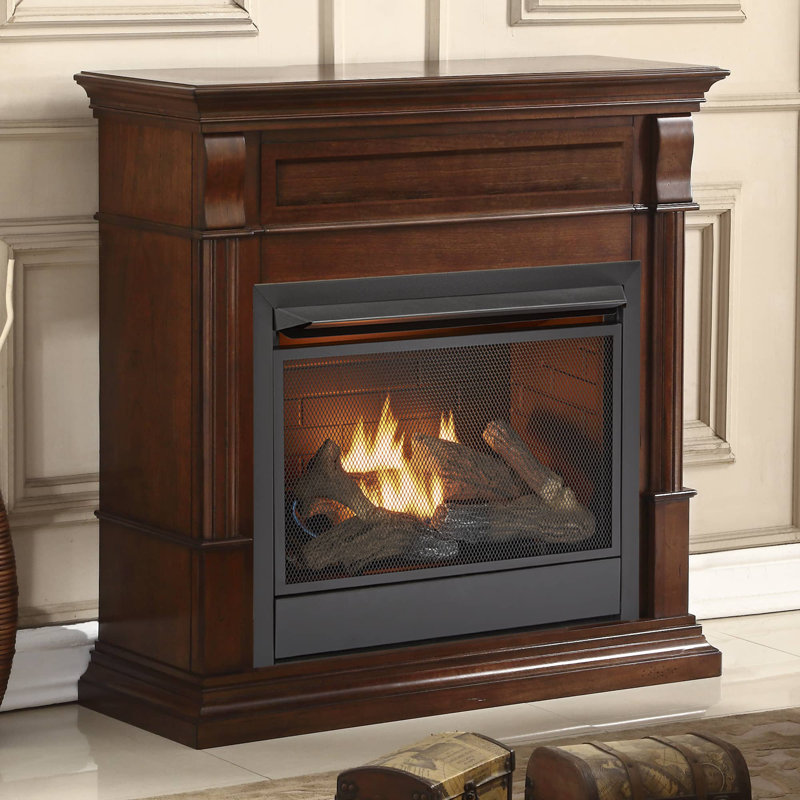 Duluth Forge Ventless Liquid Propane Gas Fireplace With Mantel - 26,000 BTU, T-Stat Control, Auburn Cherry Finish - Model# DFS-300LT-3AC