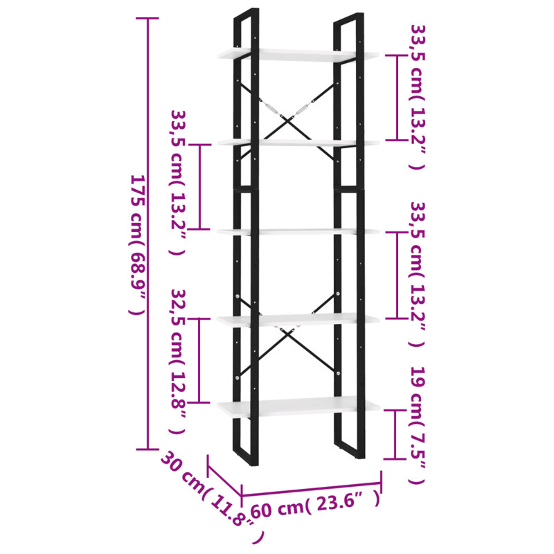 vidaXL Bookshelf Bookcase Book Rack Standing Shelf Cabinet Engineered Wood, Grey, 175cm H x 60cm W x 30cm D