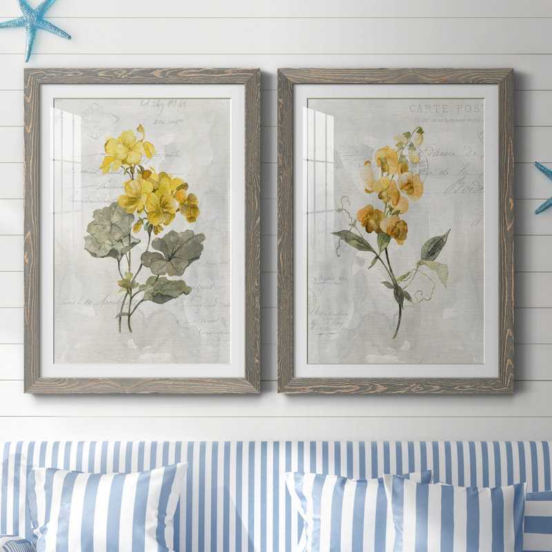 Canari lin géranium - ensemble de 2 reproductions d'art, H 37,5 po x l 55 po x P 1,5 po, Cadre en papier gris, Blanc